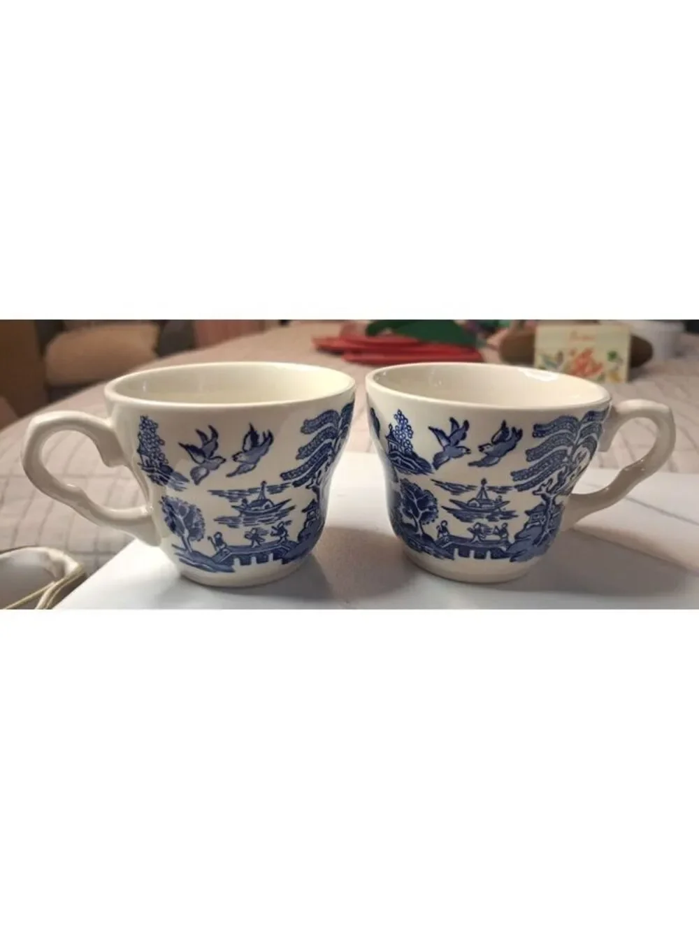 Vintage Set of 2 EIT Made in England Blue Old Willow Ironstone Teacups